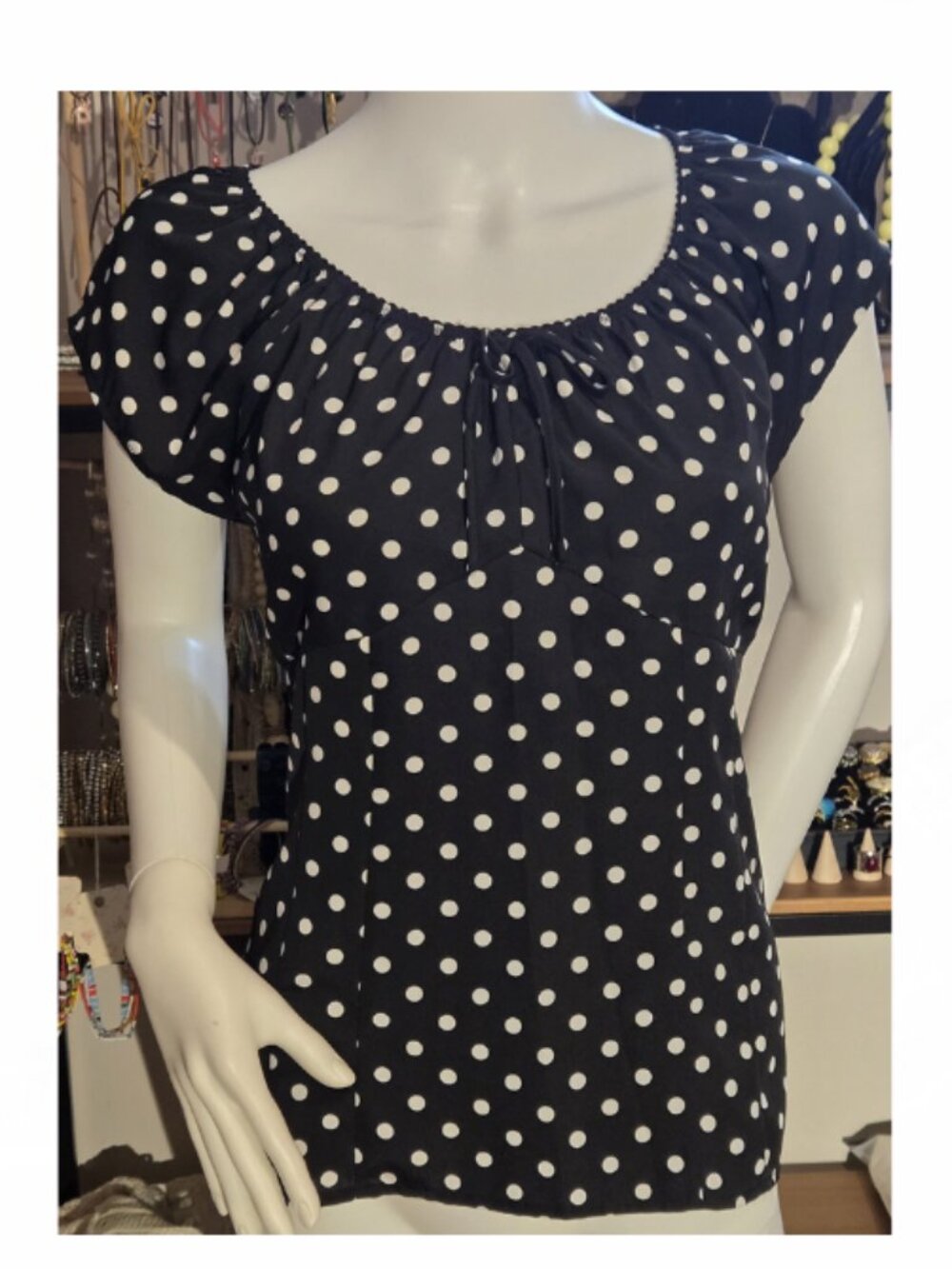 Black Blouse white Polka Dot size Medium